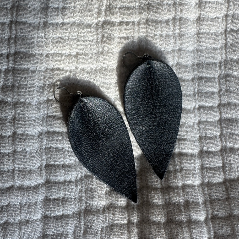 Magnolia market black leaf leather earrings